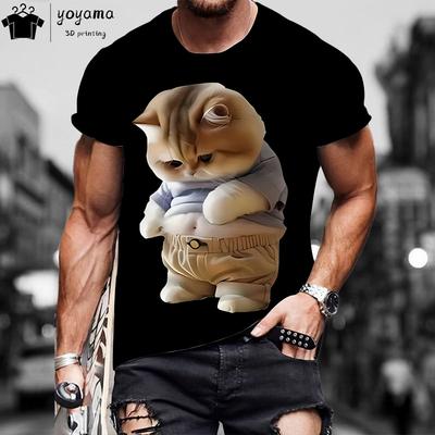Komik Şişman Kedi Grafik Tişörtler Sokak Modası Kısa Kollu Tişört Hayvan Baskılı Tişört Erkek Günlük Oversize Tişört Erkek Giyim