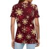 Women's T Shirt Christmas Print Button Short Sleeve Daily Weekend Fashion Basic V- Neck Regular Top