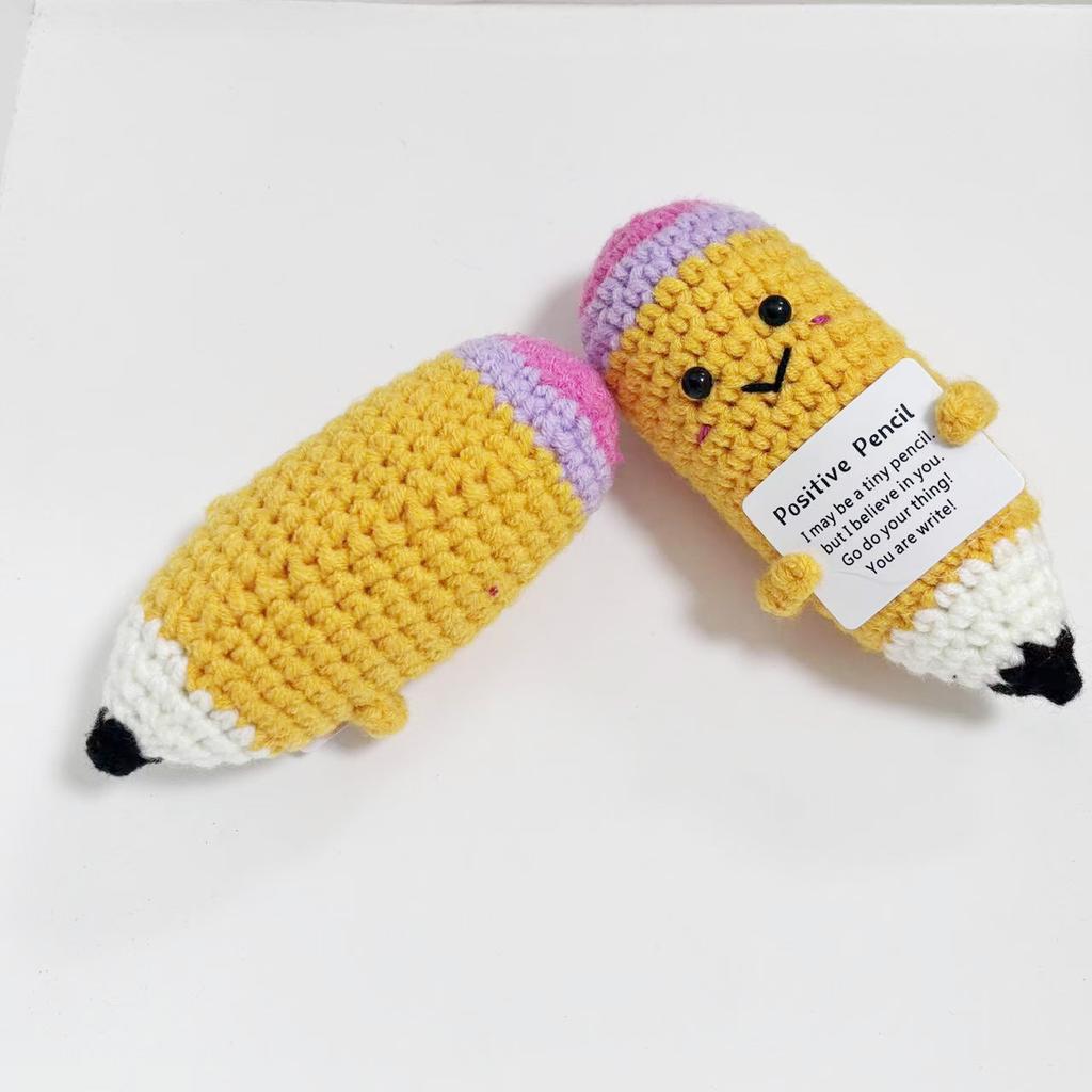 Lustige Häkel-Emotionale Unterstützung Bleistiftpuppe Handgemacht Wolle Gestrickt Positive Energie Bleistiftpuppe Mit Karte Schreibtisch-Dekoration Geschenke