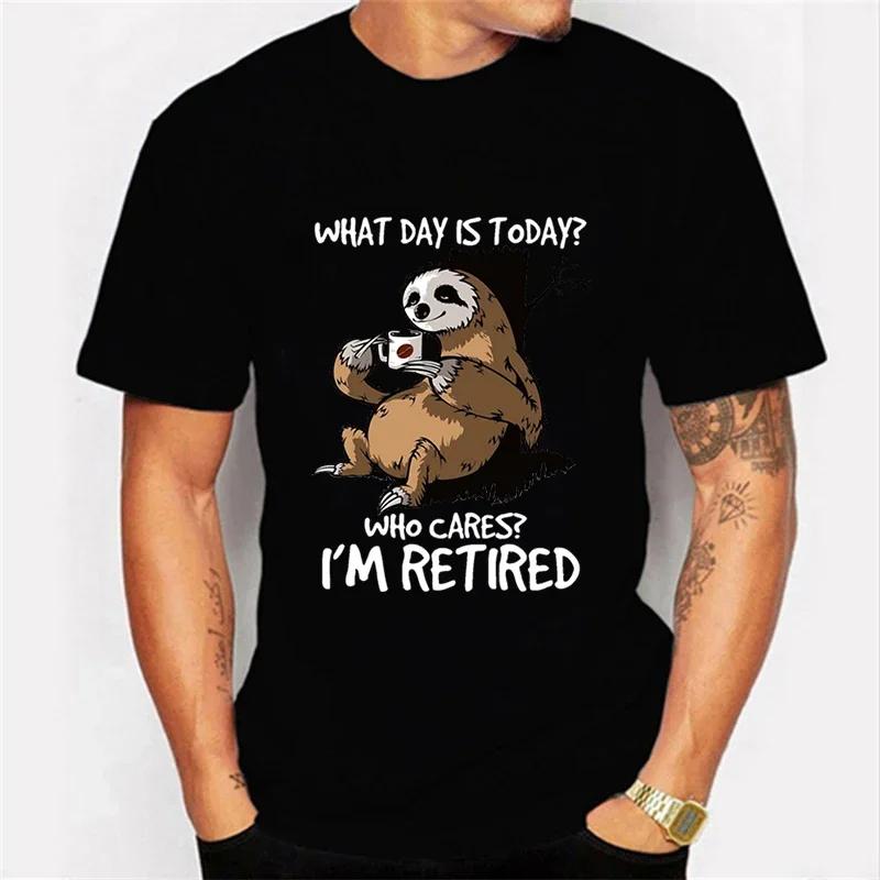 2023 Men's T-shirt Sloth Who Cares I'm Retired Graphic Tee Shirt Man Short Sleeve Tshirt Cartoon Sloth Top Tees Homme Camiseta
