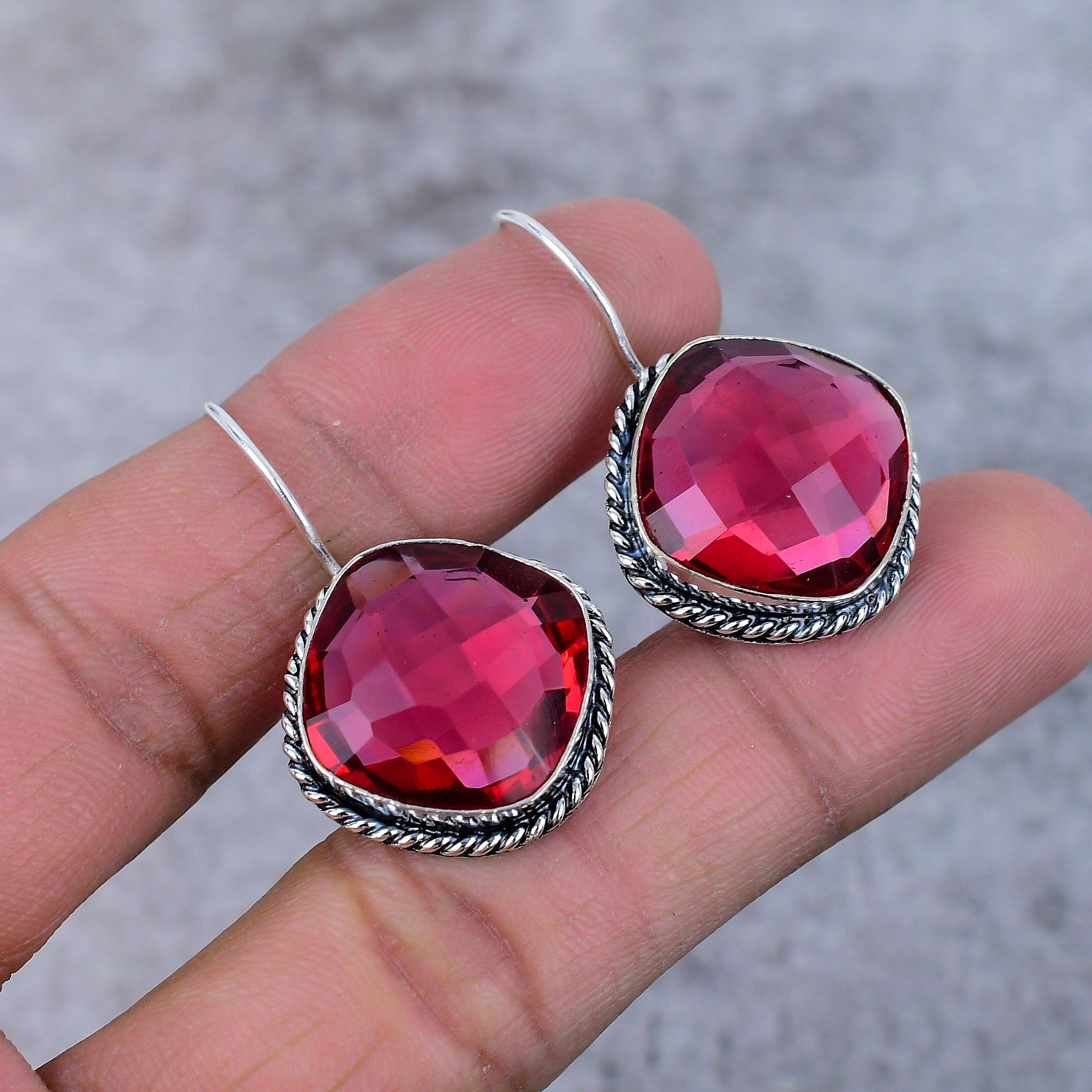 

Pink Rubillite Gemstone Handmade 925 Sterling Silver Jewelry Earring 1.50 M-373
