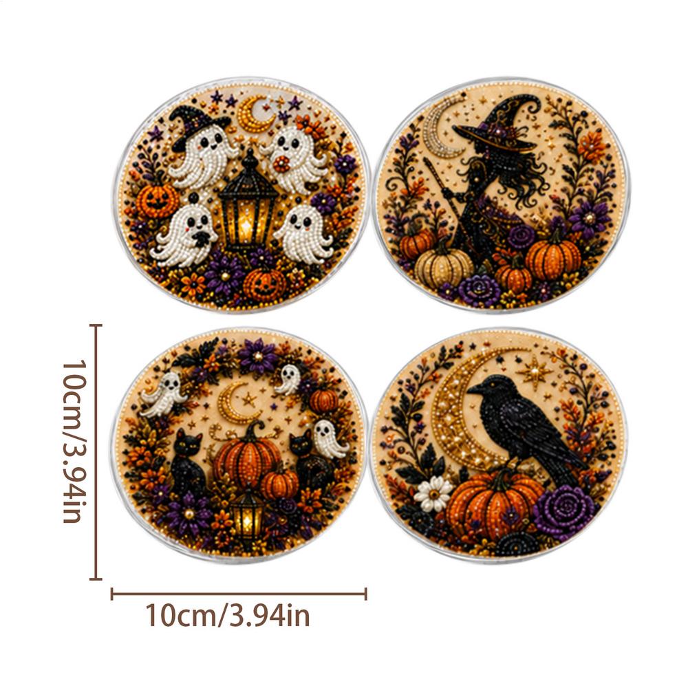 Gem Art For Adults Diy Spooky Ghost Witch Acrylic Non-Slip Coaster Making Cup Coasters Bead Art Craft Kits For Adults Beginners