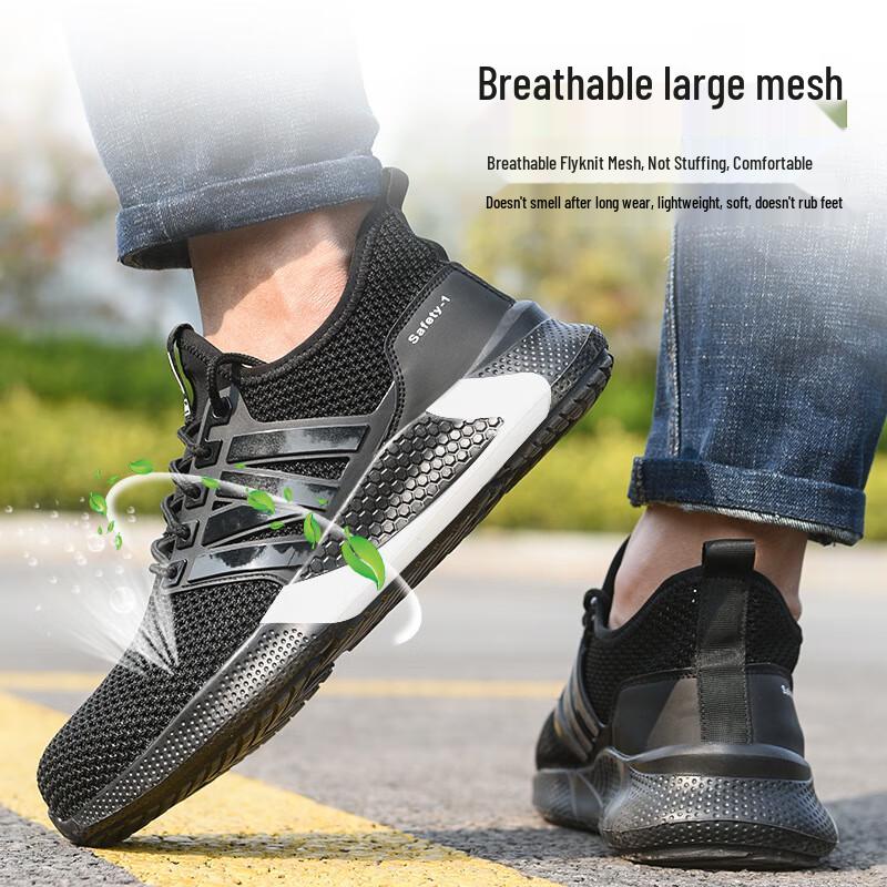 Honggu Men's Summer Breathable Steel Toe Safety Shoes