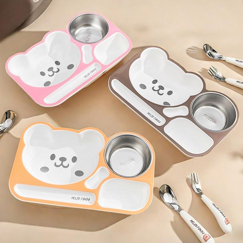 Multi Grids Reusable Plastic Cartoon Children Dinner Plate With Soup Bowl Large Capacity Salad Plate Kids Food Plate Dishes