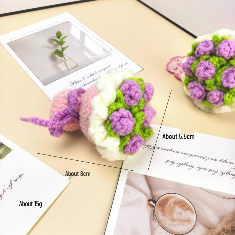 Kreativer DIY Häkelrose Blume Schlüsselanhänger Plüschtier Zubehör