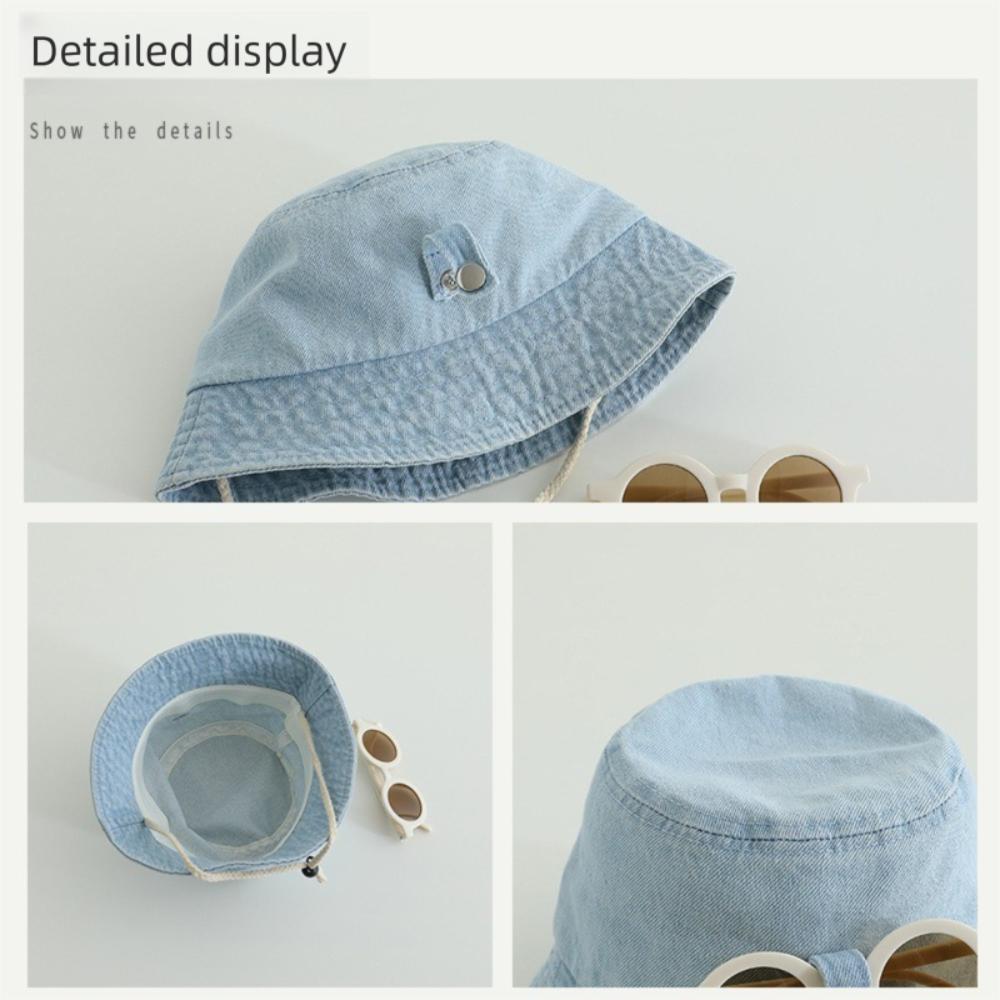 Solid Color Baby Hat With Sunglasses Spring Denim Bucket Hat Fisherman Hats For Kids 1-4 Year