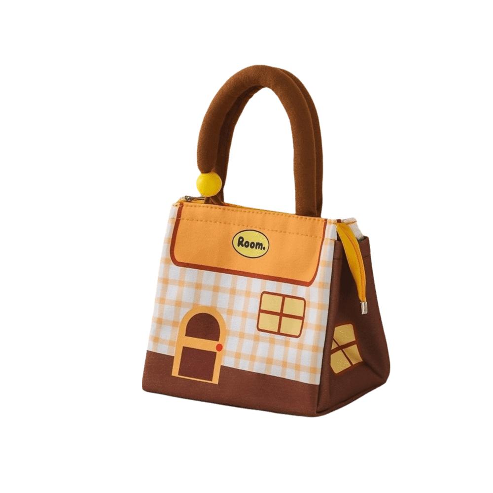 

Cute Cartoon Lunch Bag Dopamine Large Capacity Lunch Box House Shape with Handle Insulated Tote Bag for Students&Office Worker кофейный