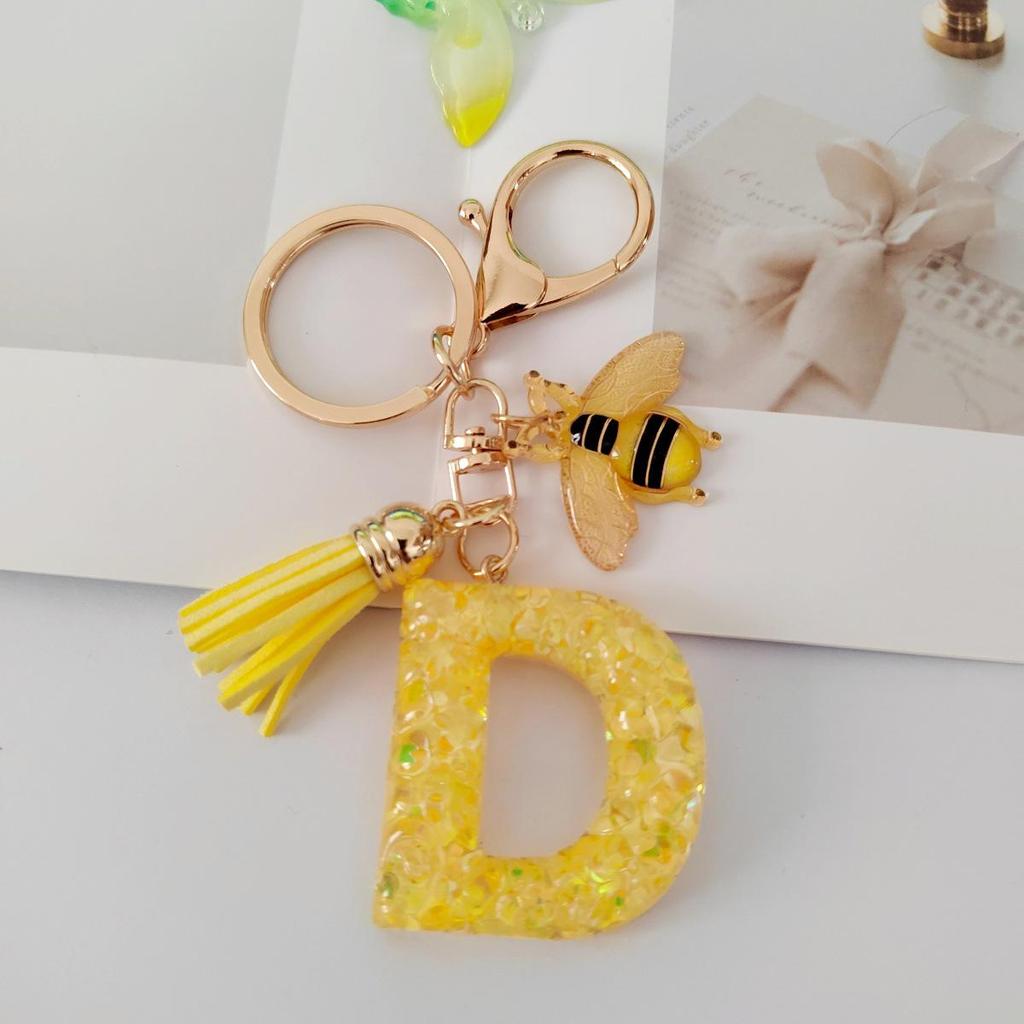 Yellow Bee Resin Glitter Letter Keychain Pendant Ornament
