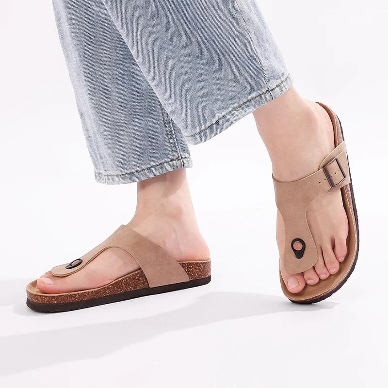 Fashion Crestar Women Cork Flat Sandals Summer Open Toe Slides Beach Slip On Slippers With Adjustable Fashion Cork Footbed Casual Slide