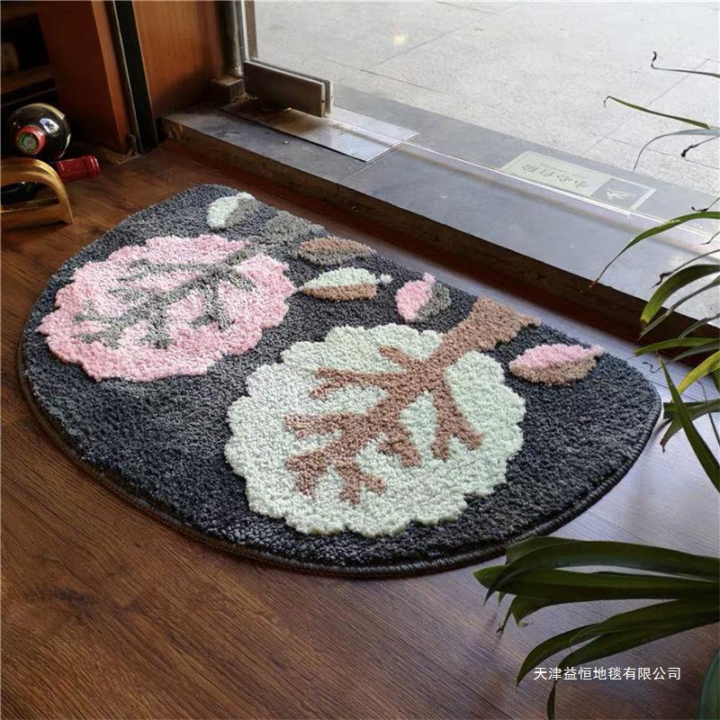 2pcs Bathroom Absorbent Floor Mat Soft Door Mat Household Room Semicircular Foot Mat