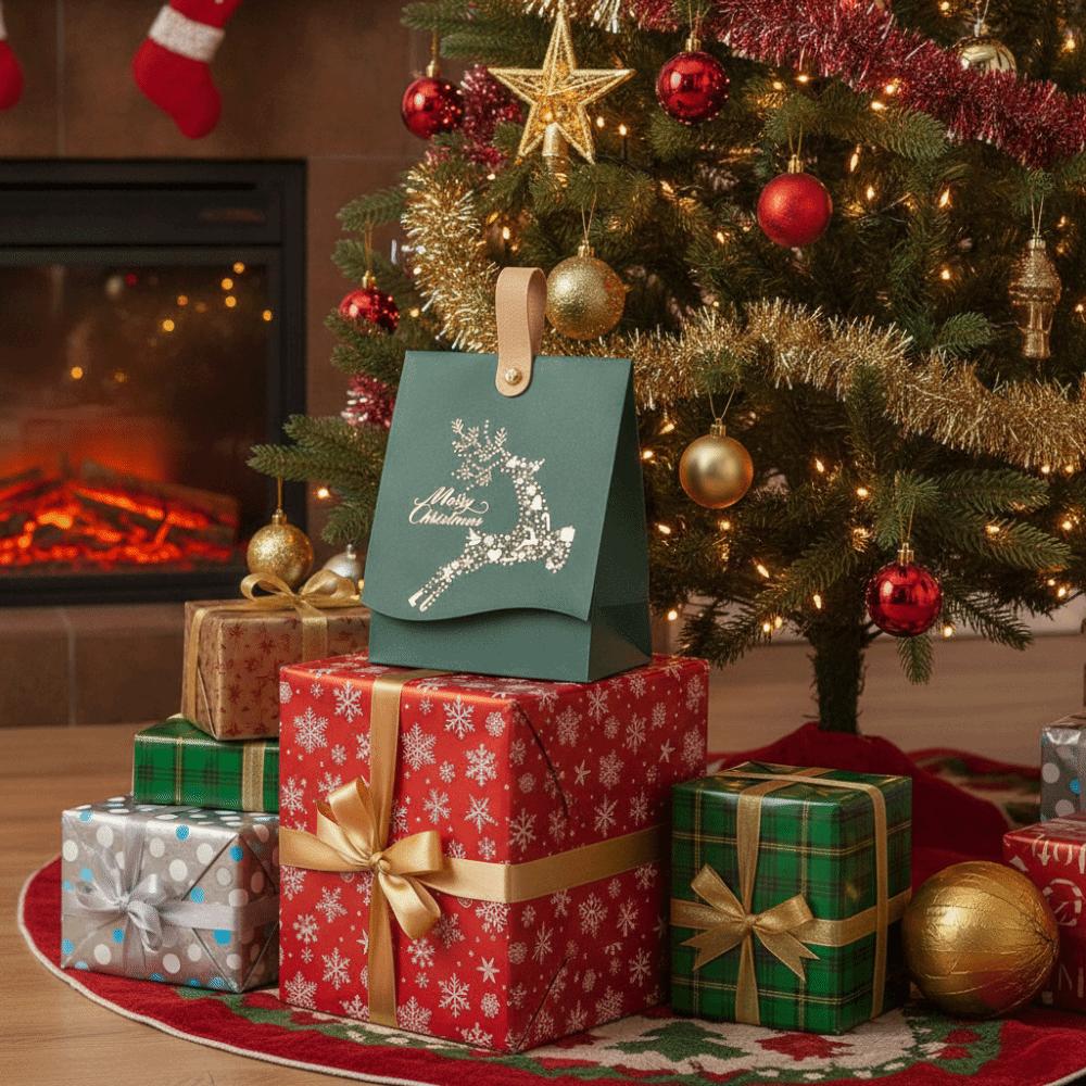 10PCS Hot-Stamped Merry Christmas Candy Gift Box Christmas Gift Paper Bag Banquet