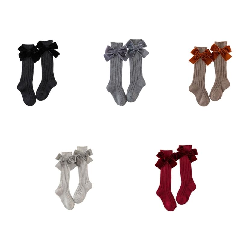 1 Paar Süße Baumwoll-Wadenlange Socken Mit Schleifenmuster-Design Für Kleine Mädchen Alltagsparty