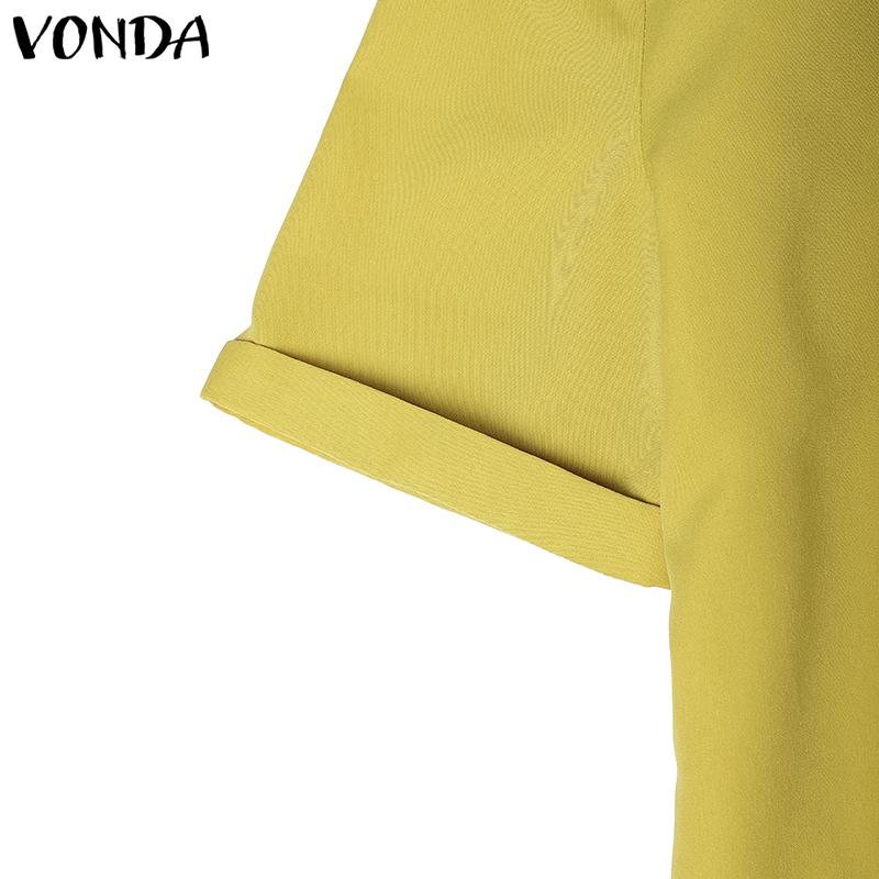VONDA Women V Neck Short Sleeve Buttons Up Casual Elegant Cropped Blouse