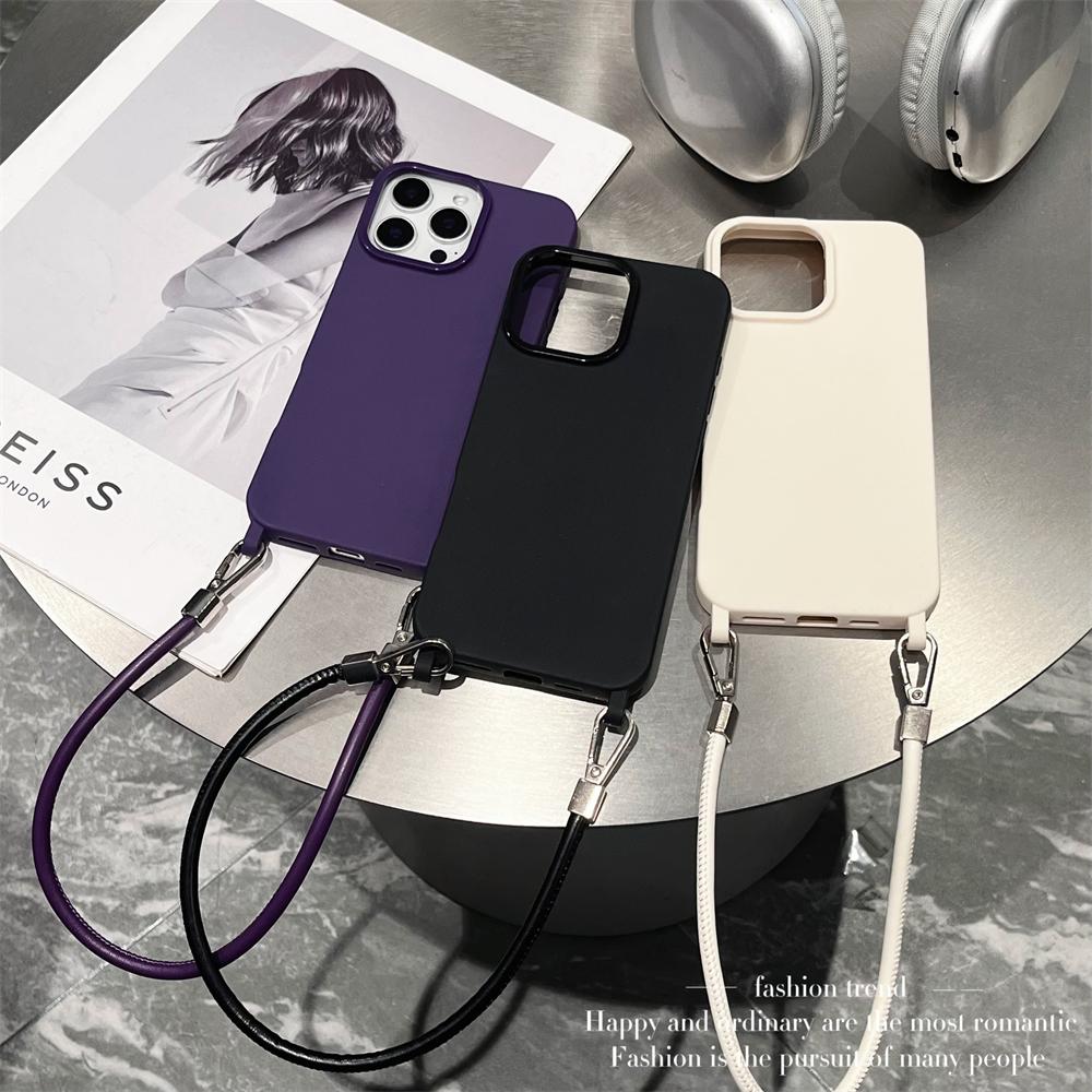 Módní jednobarevné pouzdro na telefon s poutkem na zápěstí pro iPhone 16 14 11 12 13 15 Pro Max Plus X XR XS Max TPU nárazuvzdorný zadní kryt