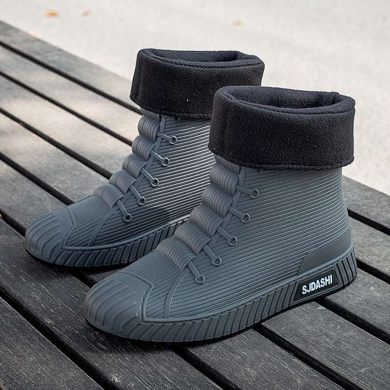 Rain Shoes Short Tube Waterproof Water Shoes Non-slip and Warm Men's Rain Boots Women's Kitchen Velvet Wear-resistant New Rubber Shoes Water Boots