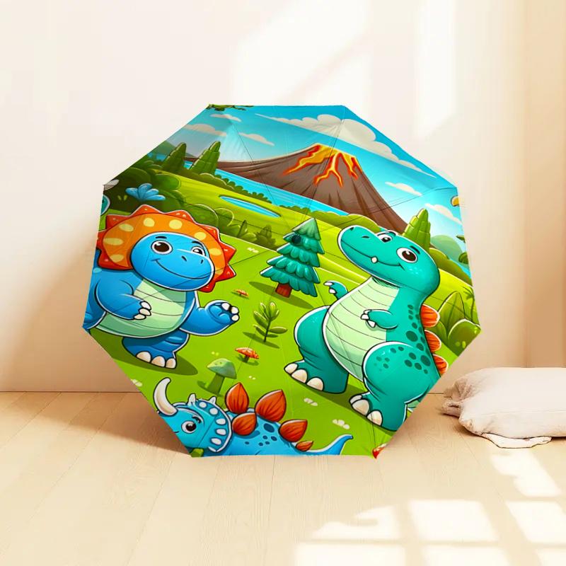 Dinosaur Adventure:Automatic Opening/Closing Umbrella with Foldable Design,Outdoor Rain Gear for Fans,Travelers&Daily Use Perfect Gif