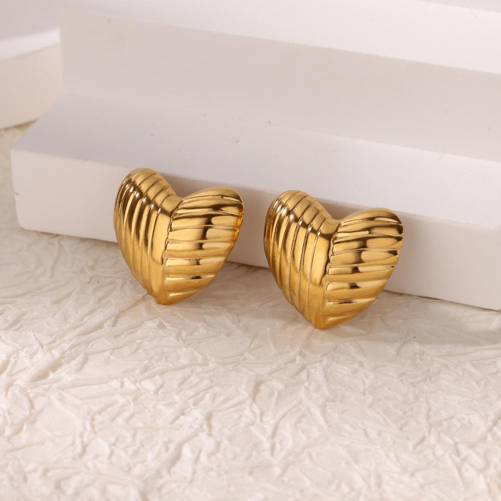 Stripe Heart Stud Earrings for Women Gold Color Stainless Steel Earrings Ear Jewelry Christmas Gifts Aretes Mujer