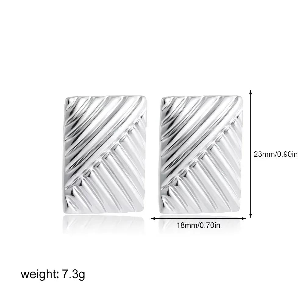 Vintage Stainless Steel Trapezoid Square Wing Geometric Stud Earrings for Women 18k Gold Plated Striped Pleated Texture Zircon