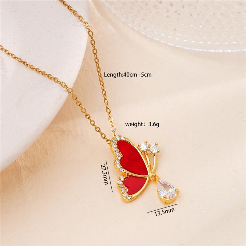 Fashion Butterfly Zircon Water Drop Necklace Stainless Steel Chains High Grade Geometric Choker Jewelry Gifts For Women Girls