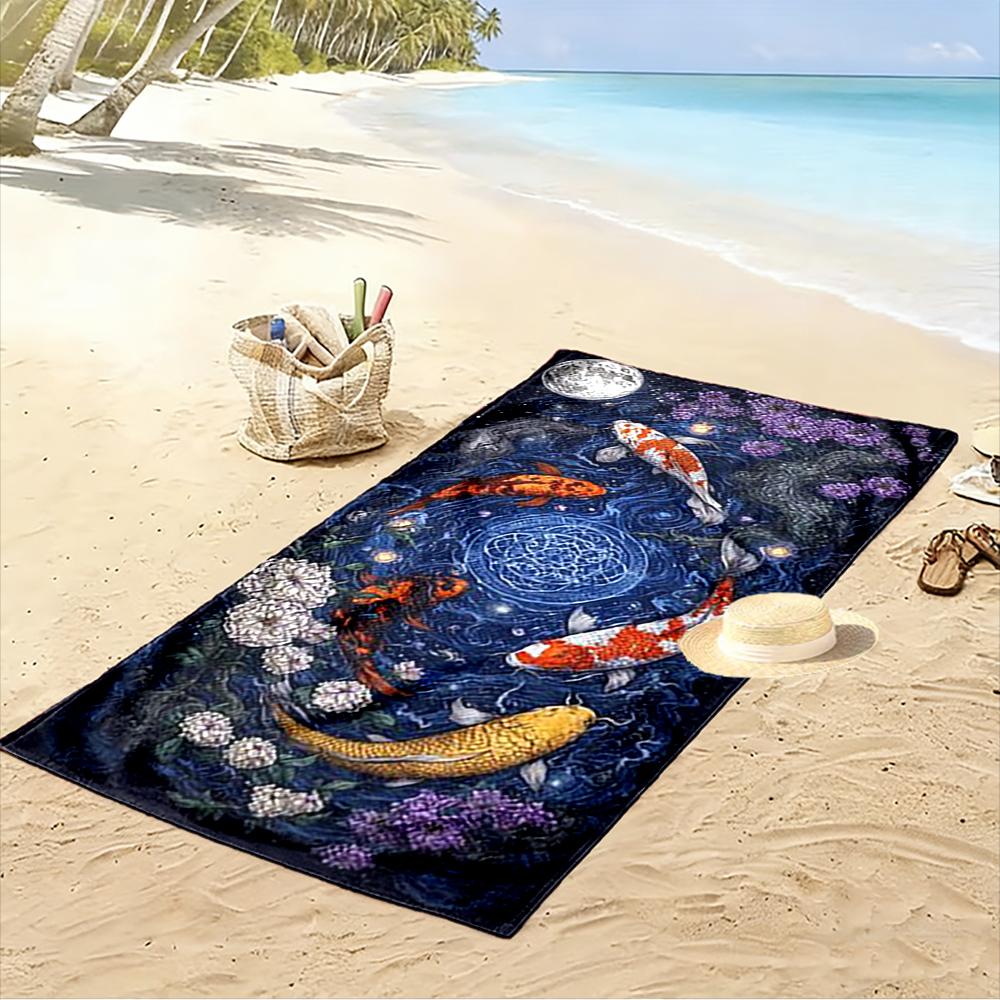 Moonlit Koi and Floral Design Beach towel quick-drying for travel outdoor sports jogging beach and swimming