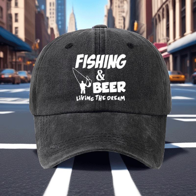Mens Retro Baseball Cap 1pc 100 Viscose Adjustable Outdoor Hat with Fishing Beer Letter Print Living The Dream
