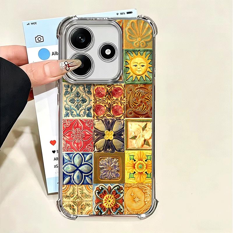 Italian Sicilian Style Floral Pattern Plating Phone Case For Xiaomi Poco X5 X6 X7 X8 Pro Max F8 Ultra F7 M8 M7 M5S Redmi 15C 15