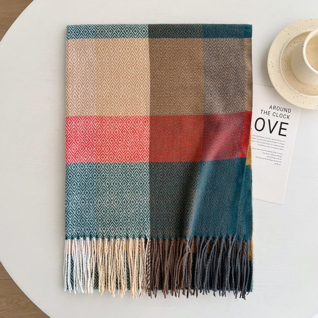 New Korean version Japanese imitation cashmere retro plaid scarf men's and women's atmosphere fringed shawl warm scarf