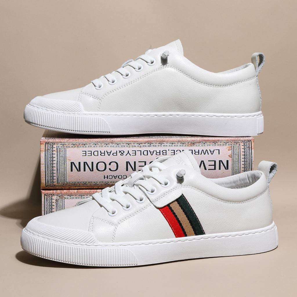 2025 Leather Board Shoes Men's Trendy One-pedal Casual Shoes First Layer Cowhide Fashion Trend Versatile White Shoes