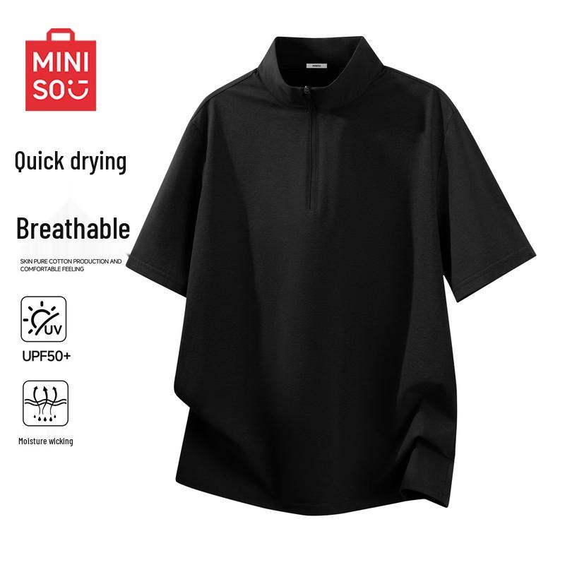 

MINISO Men s Summer Quick-Dry Half-Zip Stand Collar T-Shirt 2XL