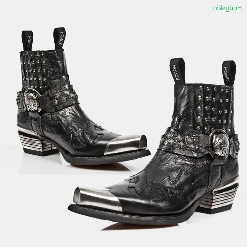 Cizme Chelsea de Toamnă cu Nituri Slip On, Decorațiune Metalică, Vârf Ascuțit, Cizme pentru Femei, Toc Gros cu Înălțime Mărită, Cizme Negre