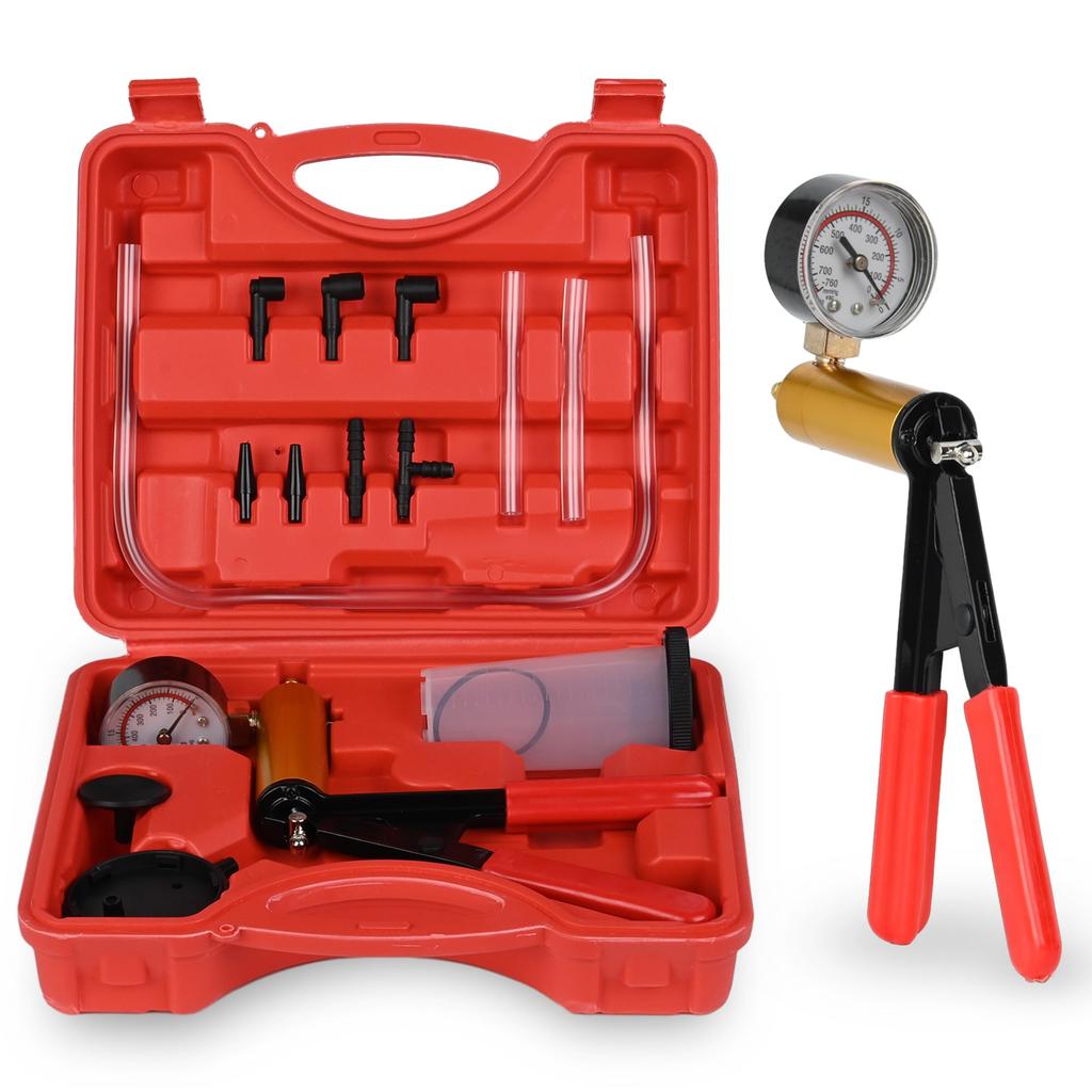 2 In 1 Manual Vacuum Pressure Pump Brake Fluid Drain Kit Vacuum Pistol Pump Tester Kit Portable Durable Aluminum Vacuum Gauge