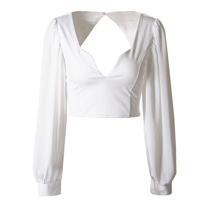 

European and American Sexy Backless Short Shirt Tops Female Sexy Crop Blouse Shirt Top Women White XL