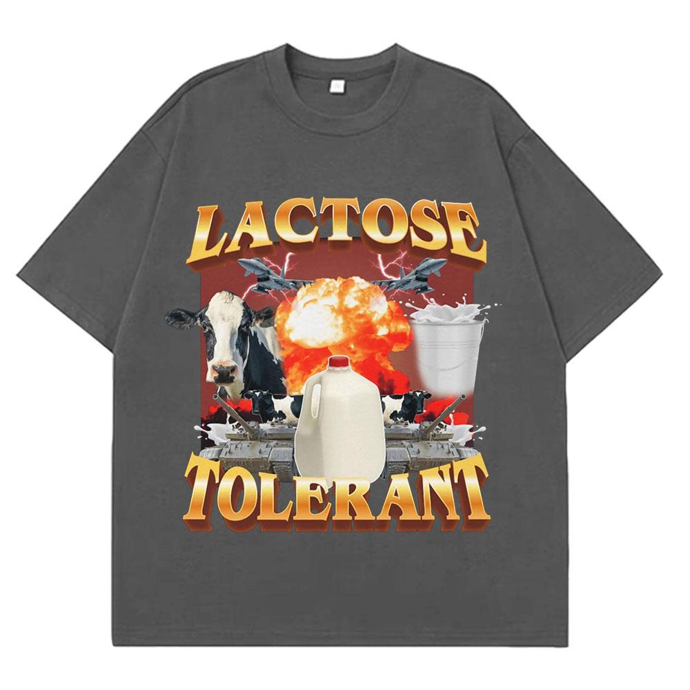 Lactose Tolerant Graphic Print TShirt Mens Vintage Fashion Short Sleeve Tshirts Cotton Casual Cozy Oversized Loose T Shirts
