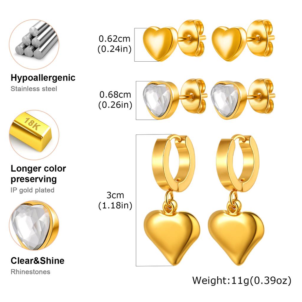 Three-piece Set of Earrings for Women, Hollow Bowknot Flower Heart Stainless Steel Stud Earrings Set Wholesale Jewelry Gift