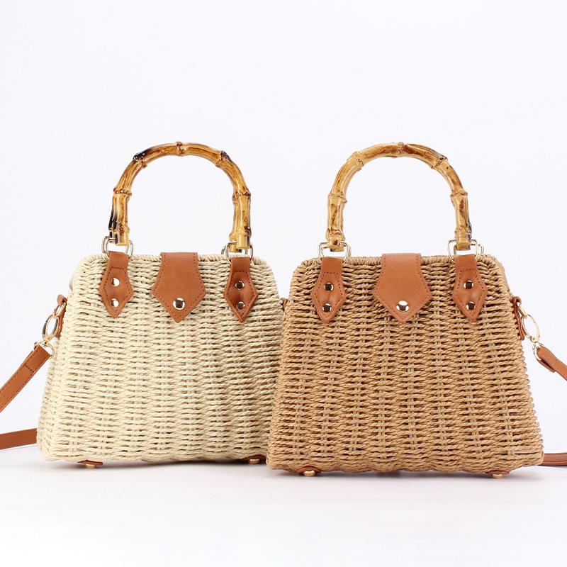 2025 Luxury Designer Fashionable Bamboo Handle Handwoven Rattan Handbags Women's Vacation Beach Box Bag Trend Tote Shoulder Bag