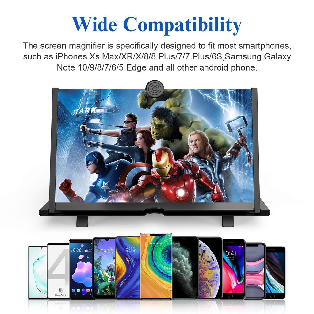 3D HD Phone Screen Amplifier Projector, Foldable Stand for Movies Videos Games, Compatible with All 10 Inch Smartphones