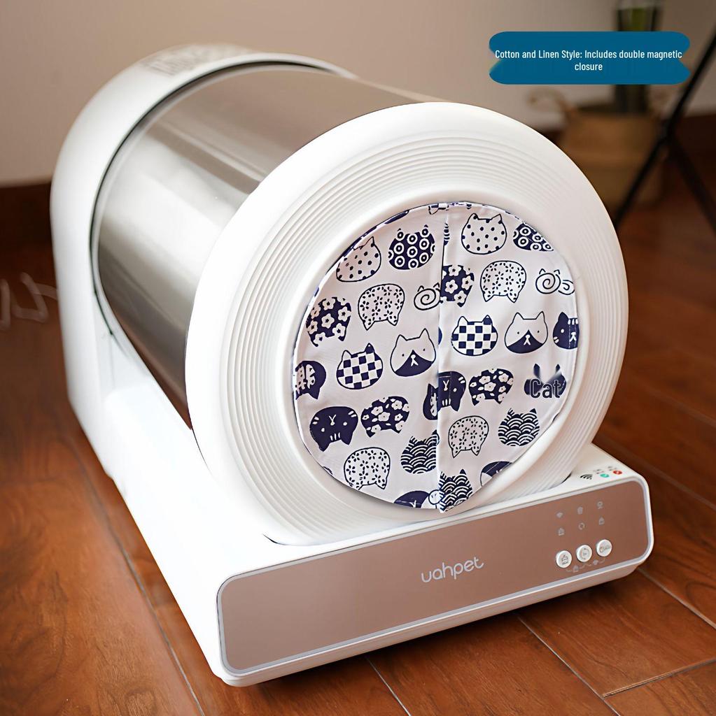 Stainless Steel Cat Litter Box with Dustproof, Odor-Control, Litter-Trapping Door Curtain for Privacy.