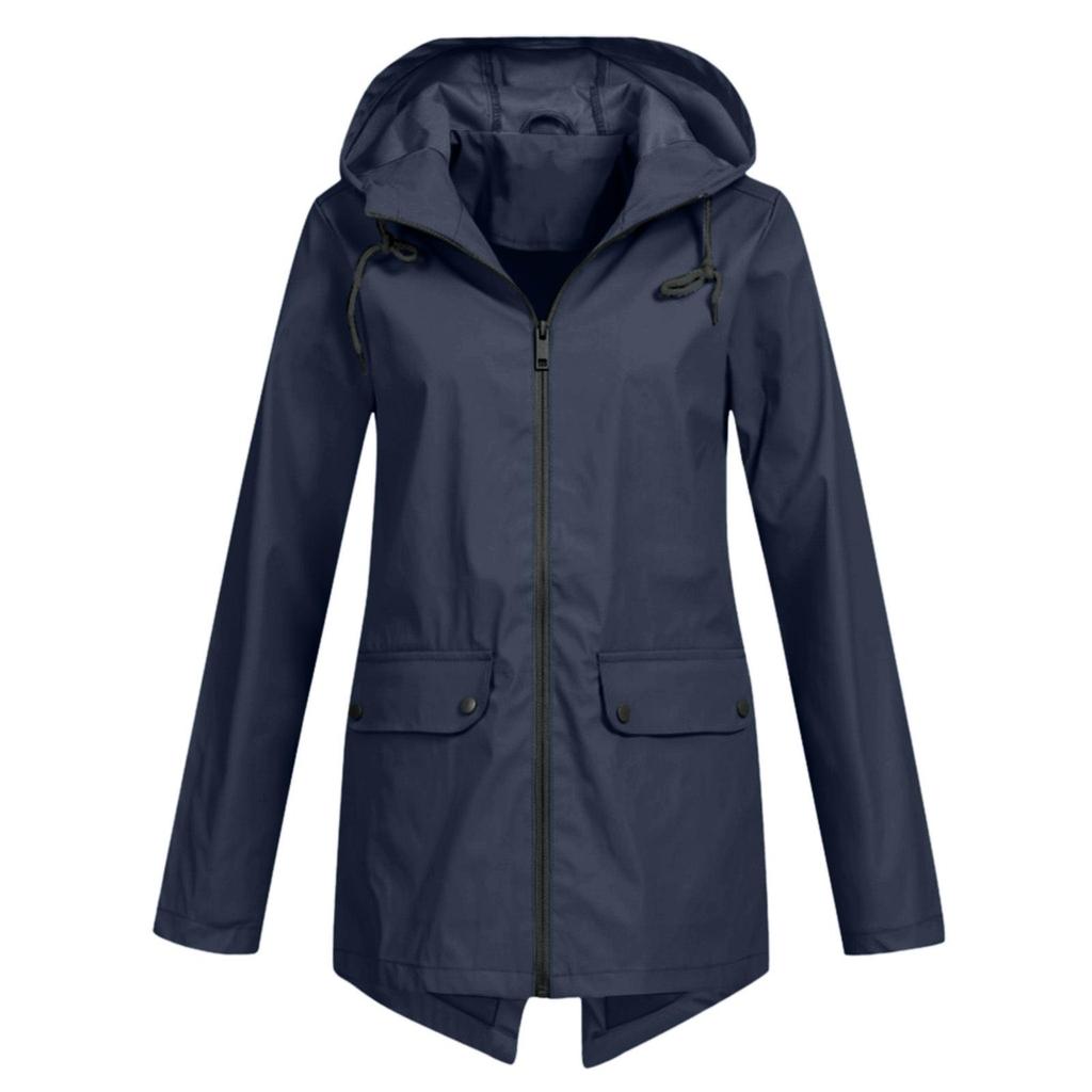 Trench Grigio Chiaro con Cappuccio, Vita Coulissata e Tasche Anteriori