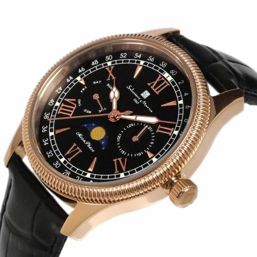 Salvatore Marra Men's Limited Edition Moon Phase Multi-Calendar Watch with 5 ATM Water Resistance, Leather Strap, Pink Gold and Black, SM24110-PGBK