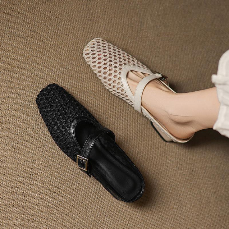 Summer New Flat Slippers Low Heel Size Women's Shoes Solid Color Soft Sole Casual Cool Slippers Foot Bag Head Slippers