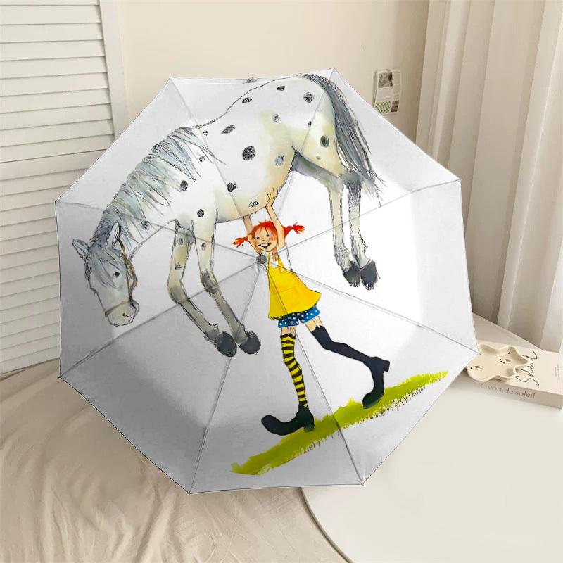 

1PC girl, horse Automatic Open/Close Umbrella with Windproof, 8-Rib Sturdy Canopy, Durable Ribs, Fashionable Design1317A