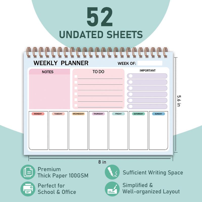 Cross-border Waterproof Weekly Planner Notebook with PP Cover and Coil Binding