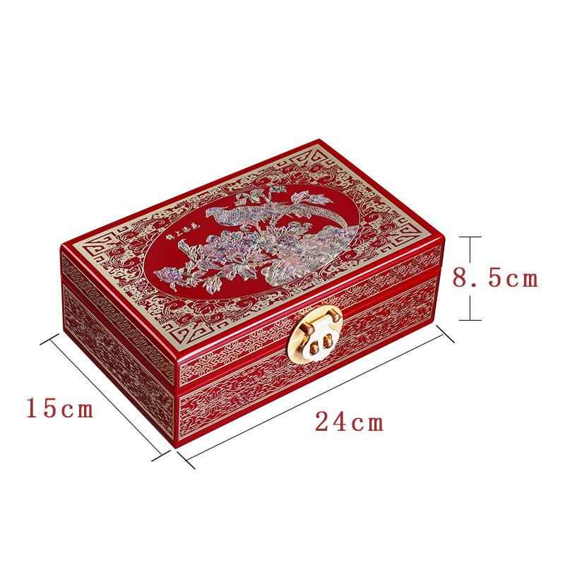 Vintage Wooden Jewelry Box with Copper Wire Inlay Mother of Pearl Handcrafted Pingyao Lacquerware