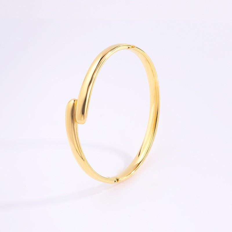Minimalist Polished Smooth Stainless Steel Fashion Beaded Bracelets Chic Gold Tone Open Bangle 17.5cm&Stainless Steel