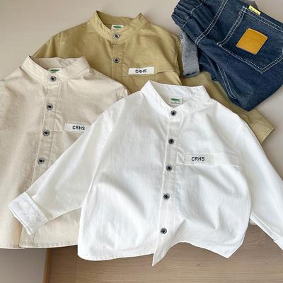 Spring and Autumn Children's Clothing Boys and Children Cotton Stand-up Collar White Long-sleeved Shirt Shirt Top