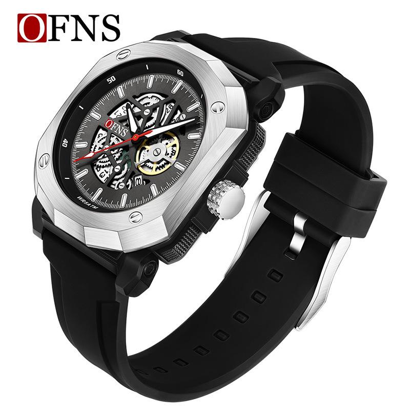 Oufanni Men's Waterproof Luminous Skeleton Quartz Wristwatch with Calendar