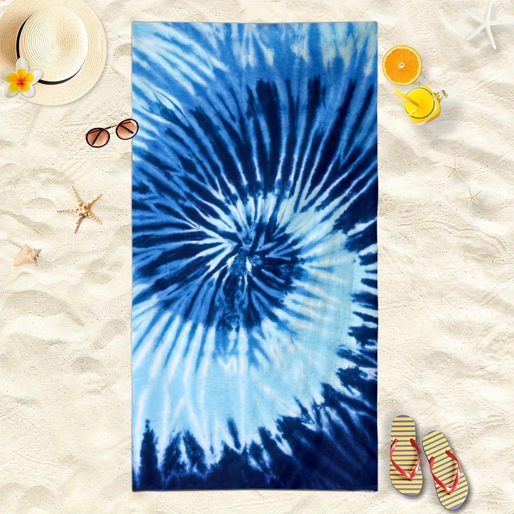 Blue Tie-Dye Microfiber Beach Towel Sandproof Waterproof 2D Flat Printed Summer Vacation Bath Blanket Pool Mat For Adults