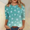 Women's Fashionable Casual Three Quarter Sleeve Christmas Printed Collar Pullover Top