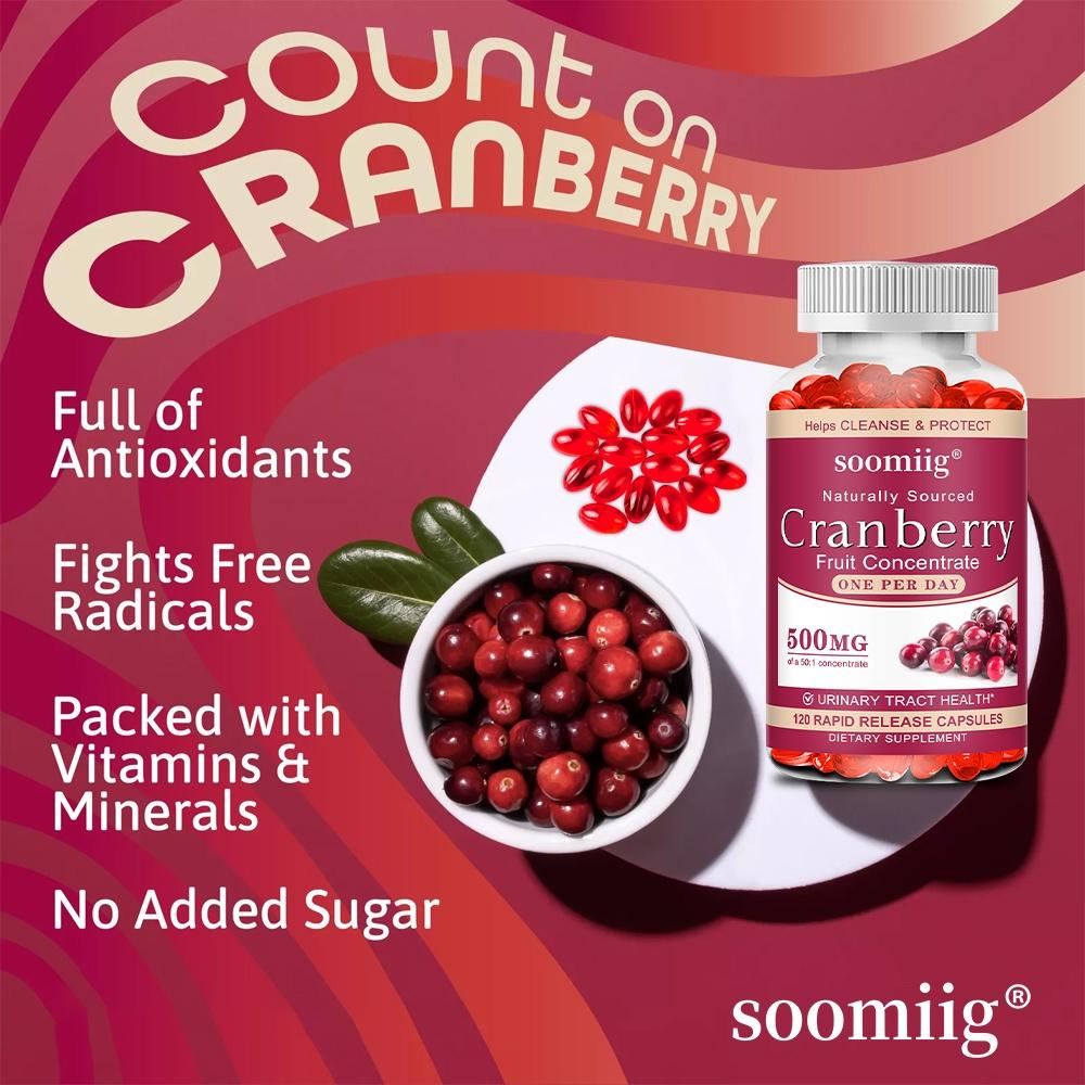 Soomiig Cranberry Fruit Concentrate Softgels, 500mg 50:1 Extract, Equivalent 25000mg, 120 Caps