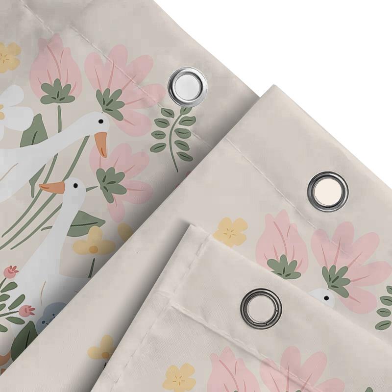 Charming Duck And Floral Shower Curtain For Bathroom Decor Waterproof Fabric Privacy Screen With Hooks Set Elevate Space